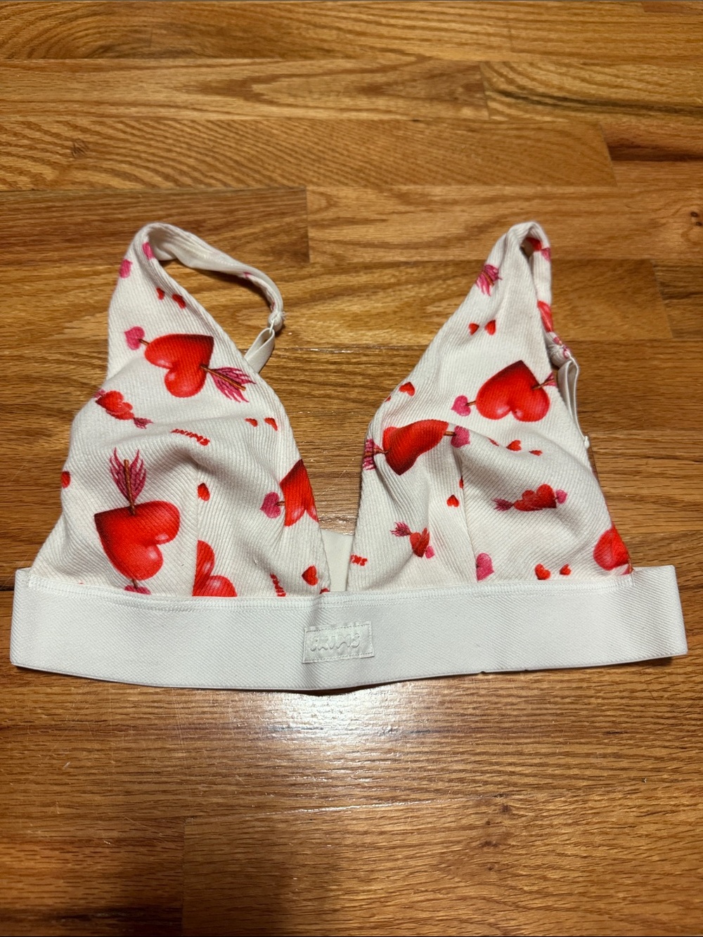 SKIMS White Bralette with Red Heart Print